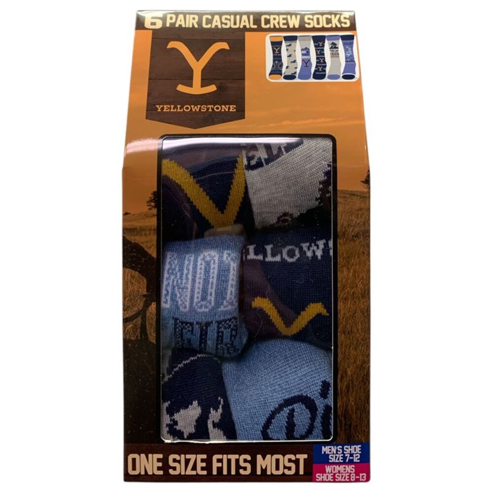 Yellowstone - Hyp Novelty Unisex Casual Crew Socks for Adults, 6-Pair, OSFM, M 7